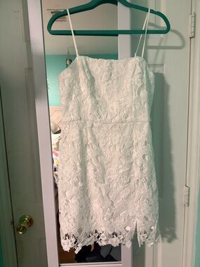 Francesca's Collections White Lace Spaghetti Strap Mini Dress